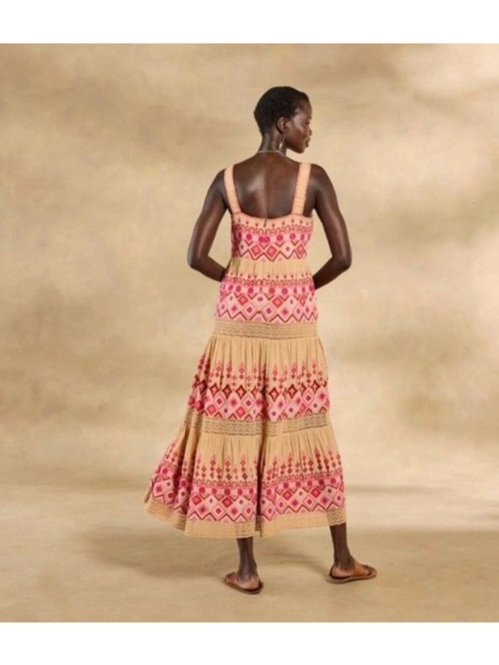 Sundance Embroidered Garden Sunset Maxi Dress Pink Tan Petite 12 12P NWT - Picture 3 of 9